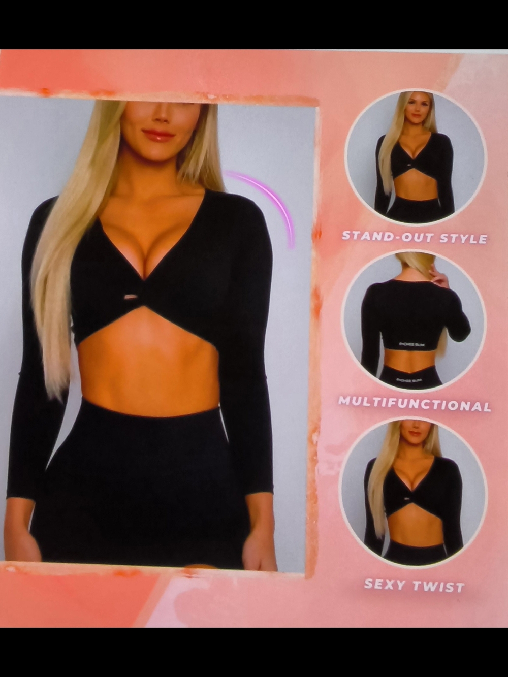 Black Twist-Front Long-Sleeve Crop Top